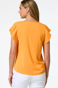 Cato Solid Pleated Sleeve Top> Tops