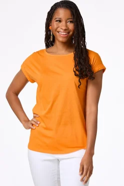 Cato Solid Rolled Cuff Tee> Tops