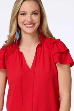 Cato Solid Ruffled Crepe Top><noscript><img width=
