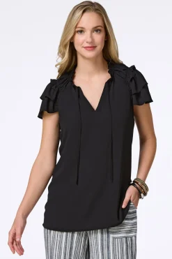 Cato Solid Ruffled Crepe Top><noscript><img width=