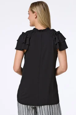 Cato Solid Ruffled Crepe Top><noscript><img width=