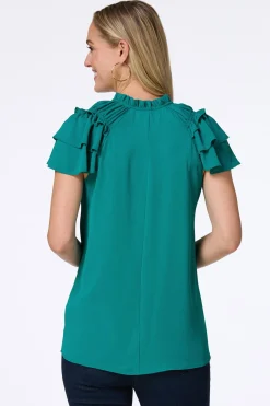 Cato Solid Ruffled Crepe Top><noscript><img width=