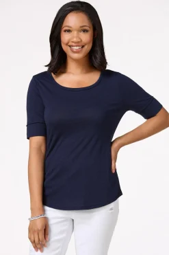 Cato Solid Scoop Neck Tee><noscript><img width=