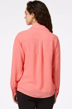 Cato Solid Sheer Button Down Top> Tops