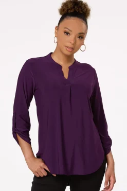 Cato Solid Split V- Neck Top><noscript><img width=