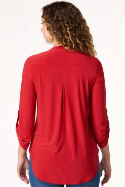 Cato Solid Split V- Neck Top><noscript><img width=