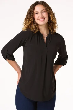 Cato Solid Split V- Neck Top><noscript><img width=