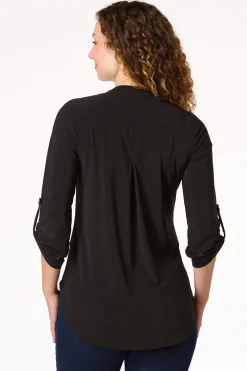 Cato Solid Split V- Neck Top><noscript><img width=