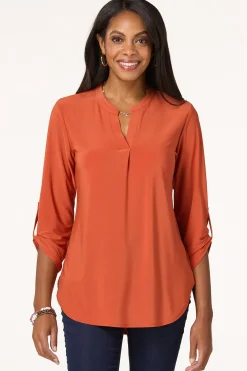 Cato Solid Split V- Neck Top><noscript><img width=