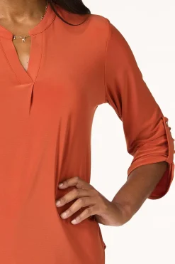 Cato Solid Split V- Neck Top><noscript><img width=