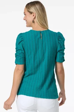 Cato Solid Textured Puff Sleeve Top> Tops