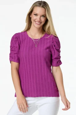 Cato Solid Textured Puff Sleeve Top><noscript><img width=