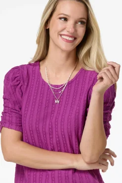 Cato Solid Textured Puff Sleeve Top><noscript><img width=