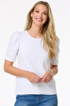 Cato Solid Textured Puff Sleeve Top><noscript><img width=