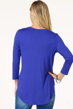 Cato Solid V- Neck Tunic Top> Tops