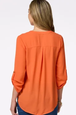 Cato Solid Zip Neckline Top> Tops