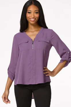 Cato Solid Zip Neckline Top><noscript><img width=