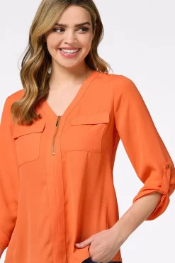 Cato Solid Zip Neckline Top><noscript><img width=