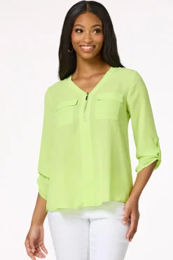 Cato Solid Zip Neckline Top><noscript><img width=