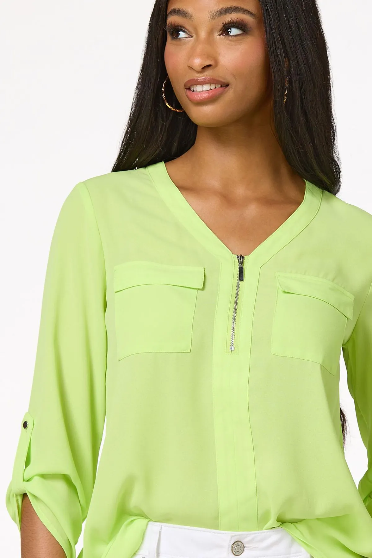 Cato Solid Zip Neckline Top> Tops