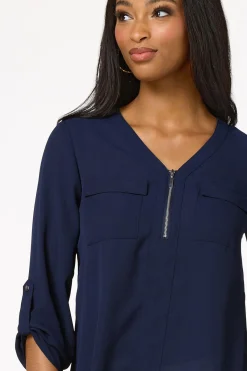 Cato Solid Zip Neckline Top><noscript><img width=
