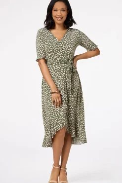 Cato Spotted Faux Wrap Dress> Dresses