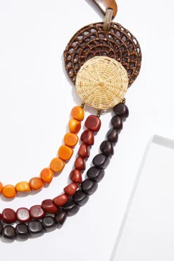 Cato Statement Wood Rattan Necklace><noscript><img width=