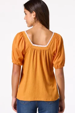 Cato Stitch Trim Puff Sleeve Top> Tops