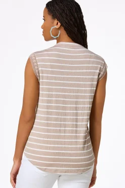 Cato Stripe Crochet Trim Top> Tops