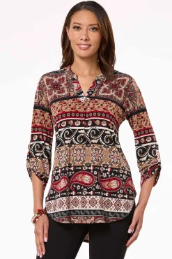 Cato Stripe Floral Medallion Top> Tops