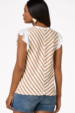 Cato Stripe Flutter Sleeve Top> Tops