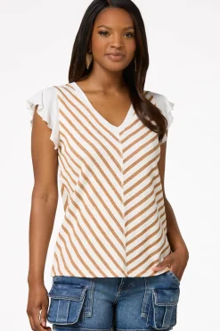 Cato Stripe Flutter Sleeve Top><noscript><img width=