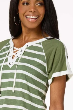 Cato Stripe Lace- Up Top><noscript><img width=