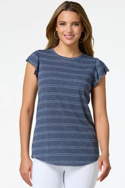 Cato Stripe Ruffle Sleeve Top> Athleisure|Tops