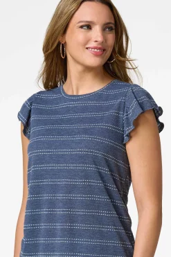 Cato Stripe Ruffle Sleeve Top><noscript><img width=