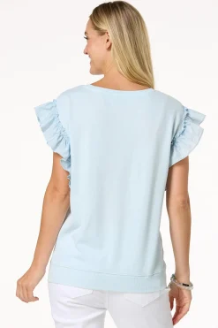 Cato Stripe Ruffle Trim Sweatshirt> Tops