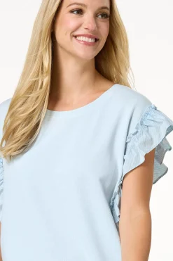 Cato Stripe Ruffle Trim Sweatshirt><noscript><img width=