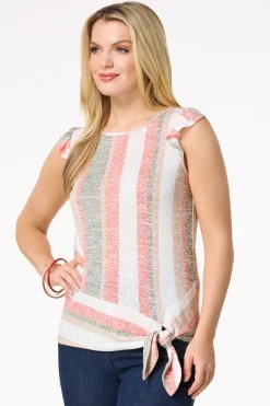 Cato Stripe Tie Hem Top> Tops