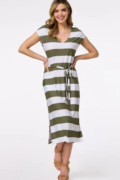 Cato Stripe Tie Waist Midi Dress> Dresses