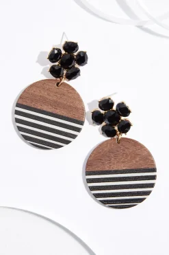 Cato Stripe Wood Circle Earrings> Earrings