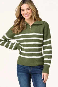Cato Stripe Zip Pullover Sweater> Sweaters
