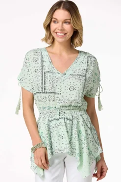 Cato Tasseled Bandana Paisley Top> Tops