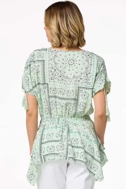 Cato Tasseled Bandana Paisley Top> Tops