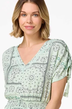Cato Tasseled Bandana Paisley Top><noscript><img width=