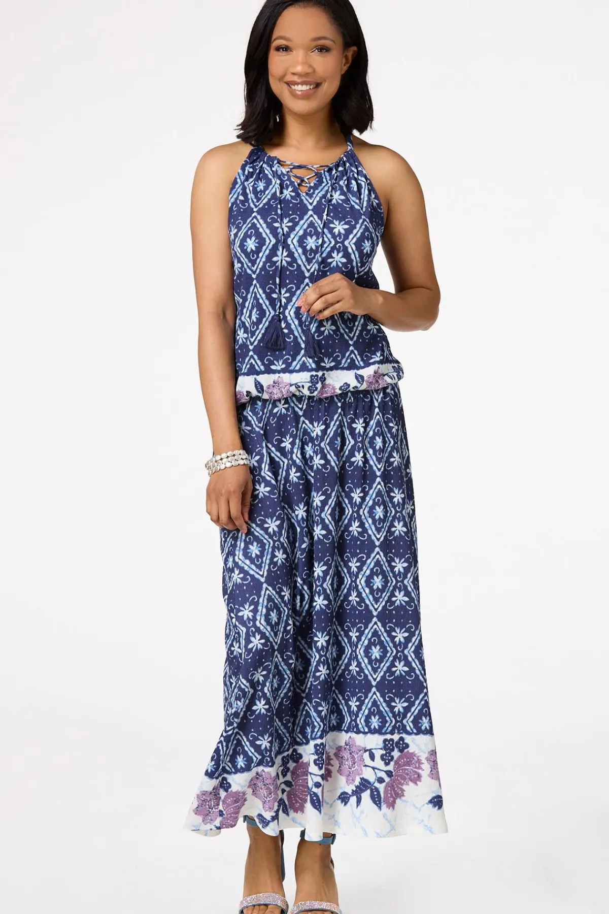 Cato Tasseled Border- Floral Tank> Tops