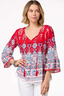 Cato Tasseled Border Print Top> Tops
