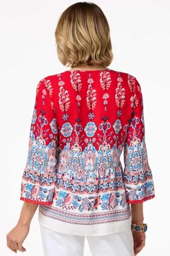 Cato Tasseled Border Print Top> Tops