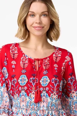 Cato Tasseled Border Print Top><noscript><img width=