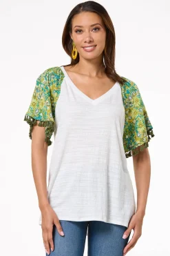 Cato Tasseled Floral Sleeve Top> Tops