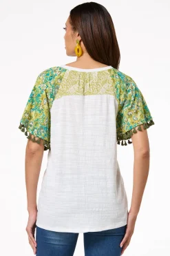 Cato Tasseled Floral Sleeve Top> Tops